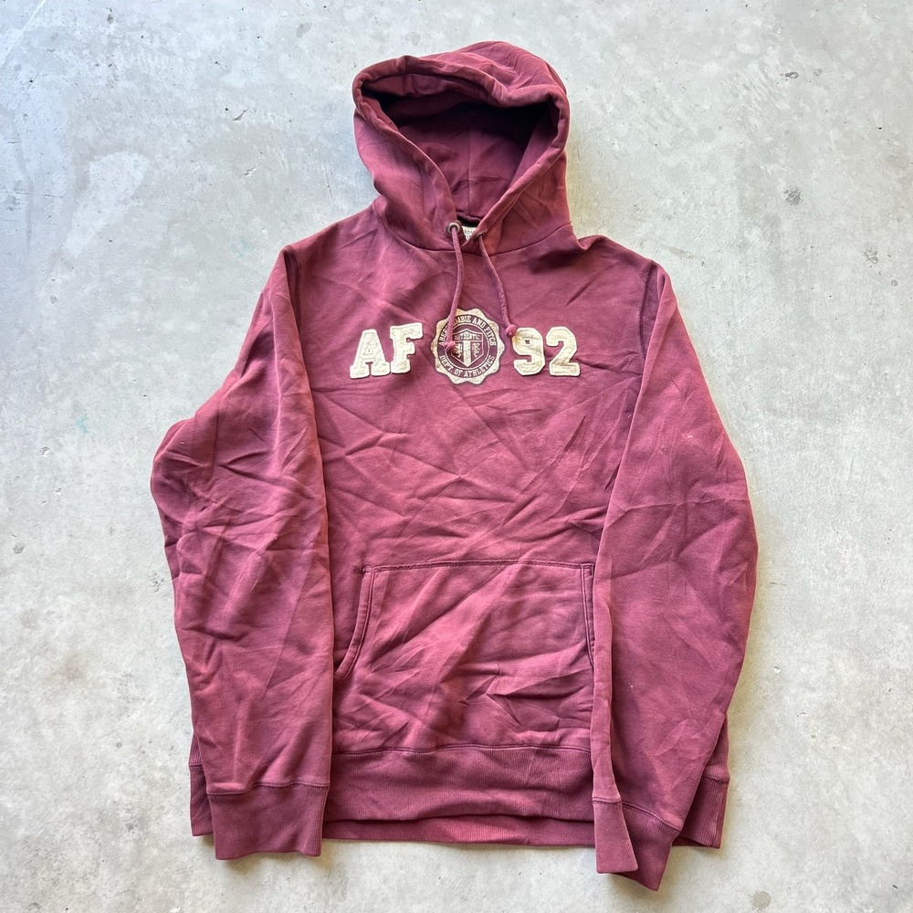 Vintage Abercrombie and Fitch AF 92 Maroon Burgundy Hoodie XL Collegiate Crest